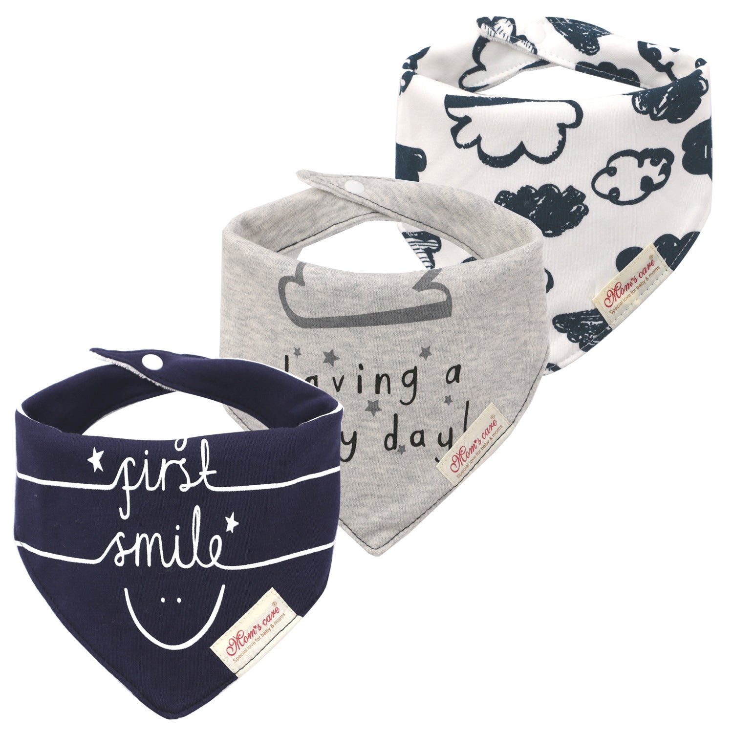 Childrens Bib Set, Three Piece Baby Saliva Towel, Bibs, Dribble Ons, Soft Boys and Girls Triangular Towel, Burp Cloth