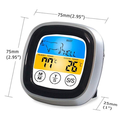LCD Touchscreen Timer Smart Digital Meat Thermometer with Probe for BBQ Grill, Food Temperature Gauge Oven Cooking