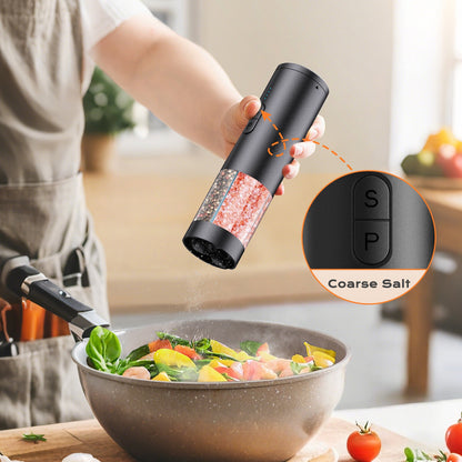 Electric Automatic Pepper Salt Grinder Dual Chamber with Separate Grinding Heads USB Adjustable Mill for Kitchen Cooking
