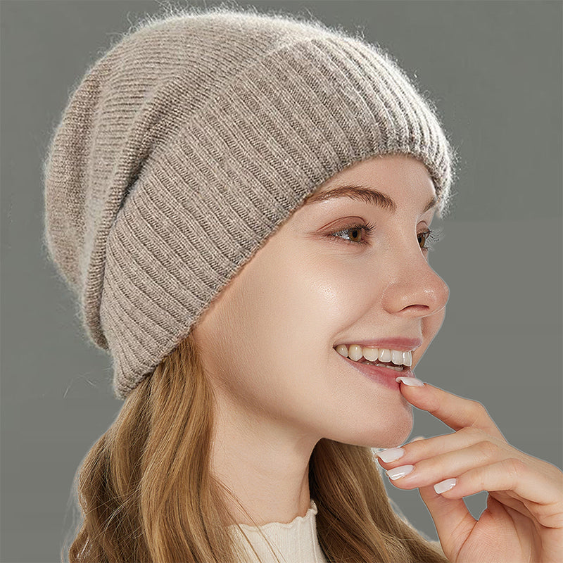 Pure Wool Knitted Womens Winter Hat, Satin Lined Beanies, Soft Warm Sleep Cover, Elastic Fashion Slouchy Ski Cap Men