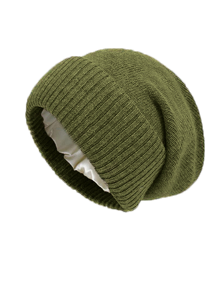 Pure Wool Knitted Womens Winter Hat Satin Lined Beanies Soft Warm Sleep Cover Elastic Fashion Slouc 5