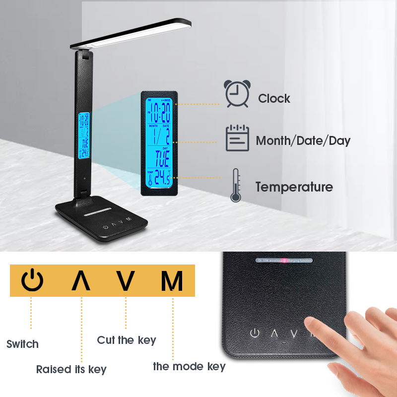 Wireless Charging LED Desk Lamp Calendar Temperature Display Eye Protect Study Light Alarm Clock Ta 4