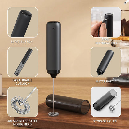 USB C Rechargeable Coffee Whisk with Silent Tech, Smart Pro Electric Milk Frother, Auto Cappuccino Latte Maker for Home
