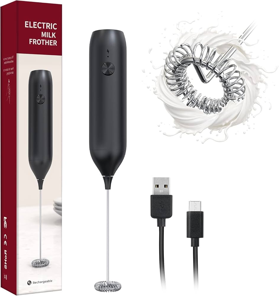 USB C Rechargeable Coffee Whisk with Silent Tech, Smart Pro Electric Milk Frother, Auto Cappuccino Latte Maker for Home