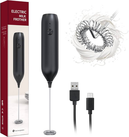 USB C Rechargeable Coffee Whisk with Silent Tech, Smart Pro Electric Milk Frother, Auto Cappuccino Latte Maker for Home