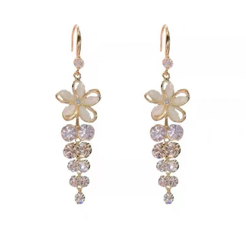 Shiny Zircon Opal Wedding Jewelry Gift Luxury Crystal Flower Tassel Drop Girls Party Earrings Long  5