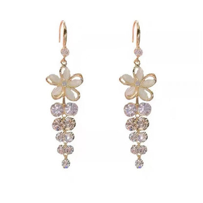 Shiny Zircon Opal Wedding Jewelry Gift Luxury Crystal Flower Tassel Drop Girls Party Earrings Long  5