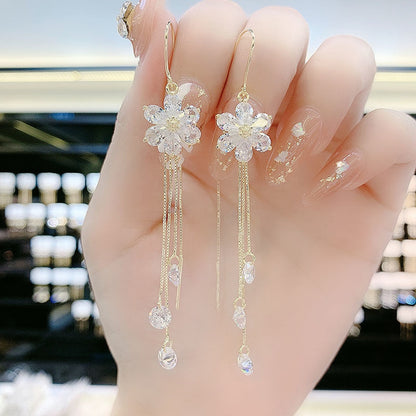Shiny Zircon Opal Wedding Jewelry Gift Luxury Crystal Flower Tassel Drop Girls Party Earrings Long  9