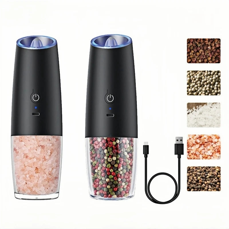 USB Rechargeable Salt and Pepper, Electric Grinder, Large Capacity, Adjustable Coarseness, Auto Spices Grinders Kitchen