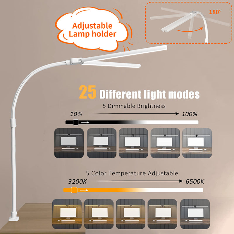 Double Head LED Desk Lamp Architect Office Lamp Brightest Colour Modes Dimmable Eye Protection Lamp 1