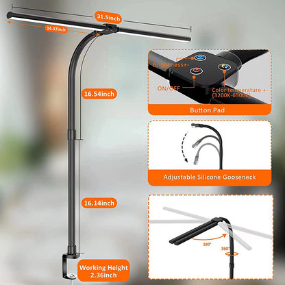 Double Head LED Desk Lamp Architect Office Lamp Brightest Colour Modes Dimmable Eye Protection Lamp 3
