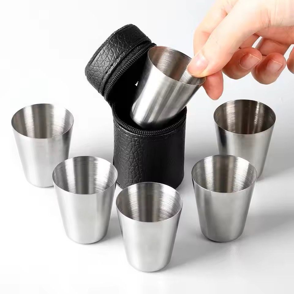 Portable Stainless Steel Cup Set with Carry Case for Outdoor Travel and Camping