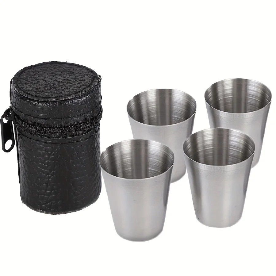 Portable Stainless Steel Cup Set With Carry Case For Outdoor Travel And Camping 6
