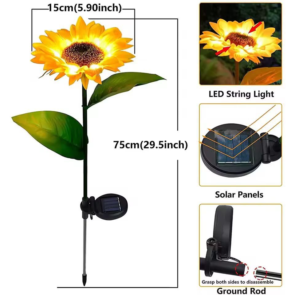 SunGlow Solar Sunflower Garden Lights  Realistic Outdoor Solar Sunflower Decor 1