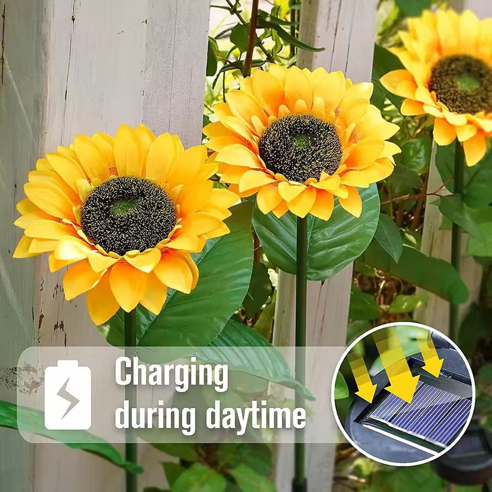 SunGlow Solar Sunflower Garden Lights  Realistic Outdoor Solar Sunflower Decor 5