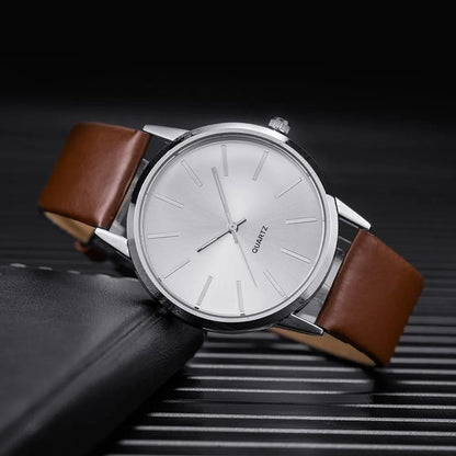 Men Leather Band Quartz Casual Wristwatch 10