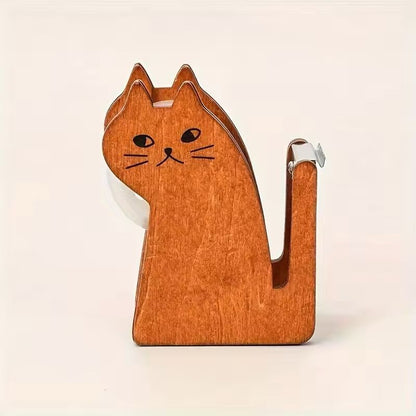 CatShaped Wooden  Transparent Plastic Tape Dispenser Cute Desk Stationery Holder 1