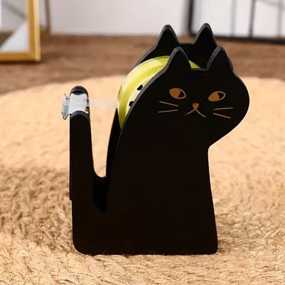 CatShaped Wooden  Transparent Plastic Tape Dispenser Cute Desk Stationery Holder 2
