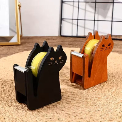 CatShaped Wooden  Transparent Plastic Tape Dispenser Cute Desk Stationery Holder 4