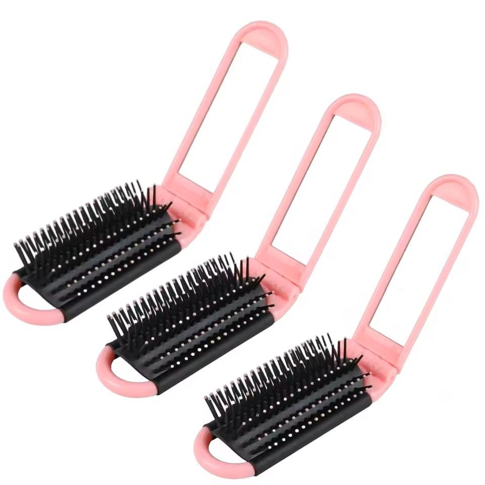 3pcs Foldable Portable Mirror Comb Mini Hairbrush with Scalp Massage Airbag Design