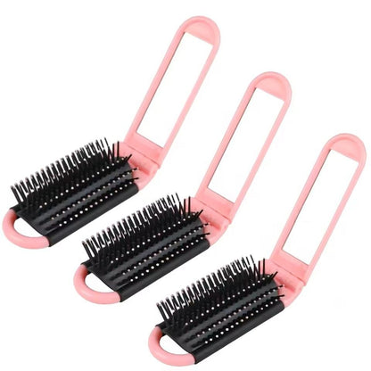 3pcs Foldable Portable Mirror Comb Mini Hairbrush with Scalp Massage Airbag Design