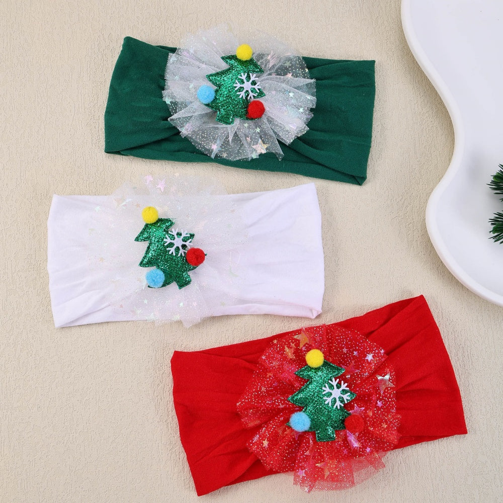 Gauze Snowflake Christmas Tree Hairbands For Kids Baby Girls Nylon Christmas Headbands Girls Green  1