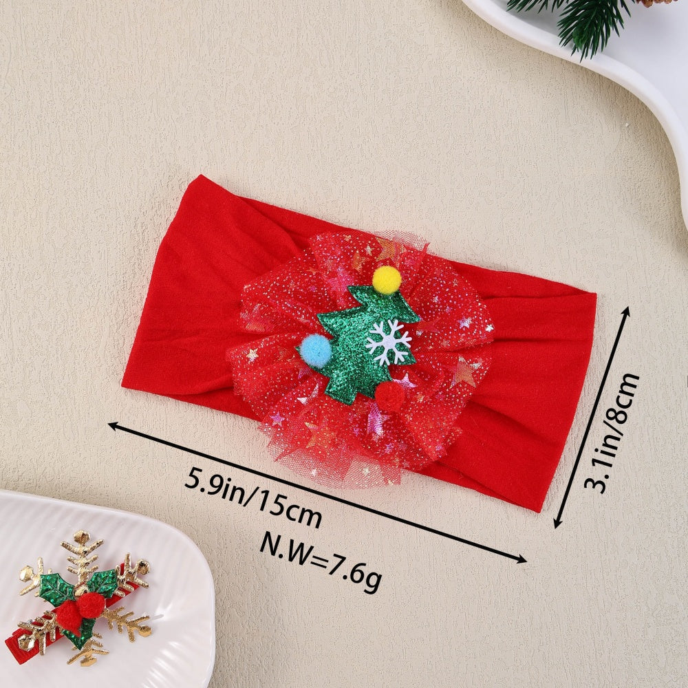 Gauze Snowflake Christmas Tree Hairbands For Kids Baby Girls Nylon Christmas Headbands Girls Green  3