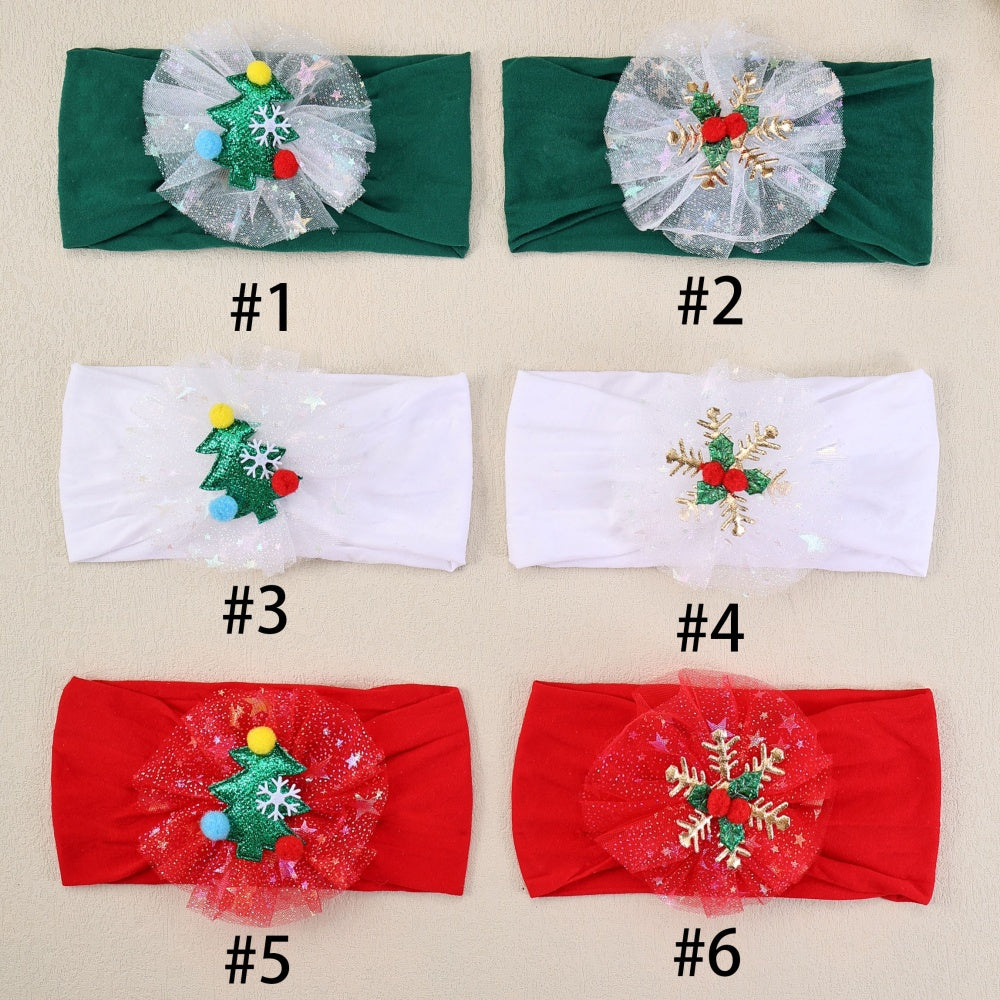Gauze Snowflake Christmas Tree Hairbands For Kids Baby Girls Nylon Christmas Headbands Girls Green  4