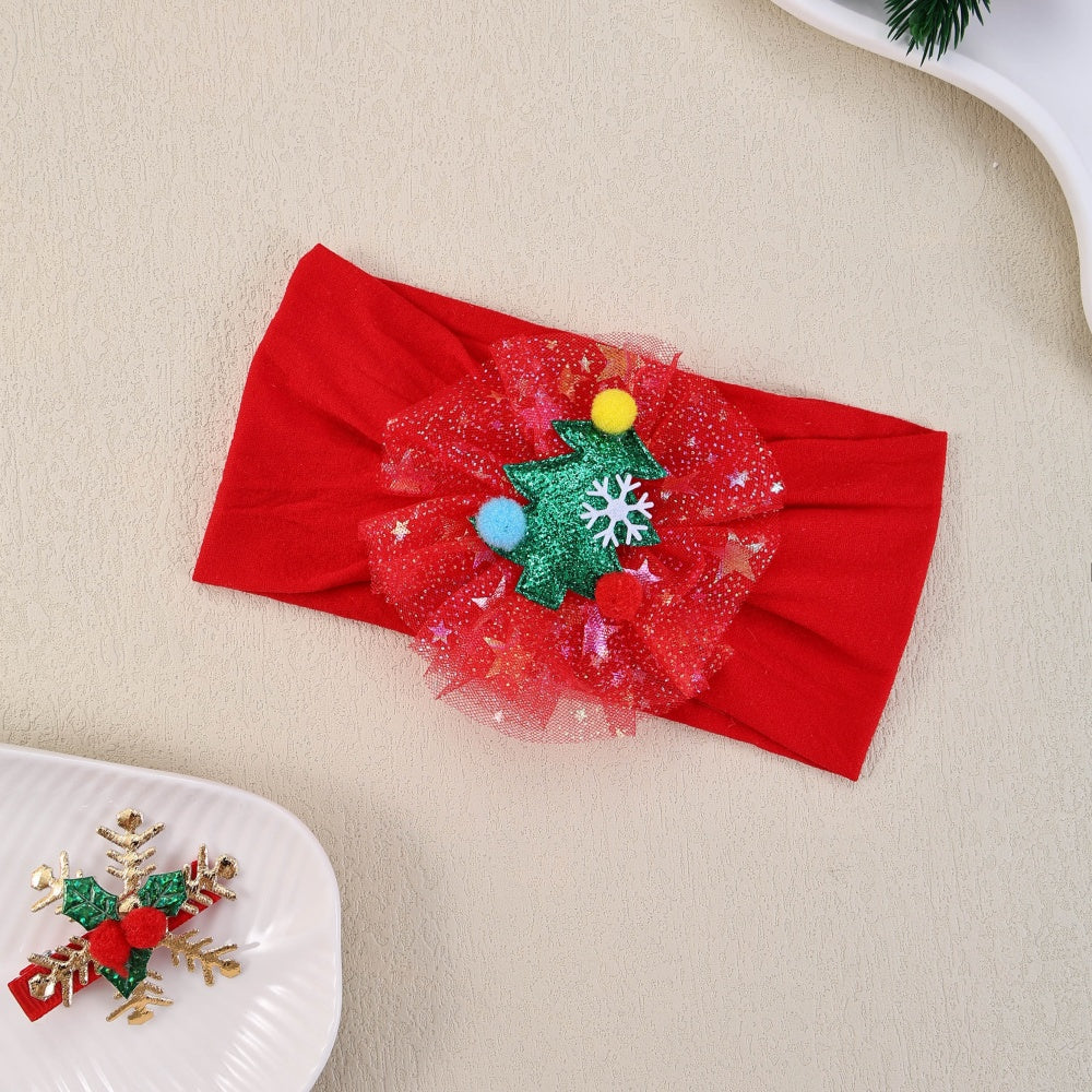 Gauze Snowflake Christmas Tree Hairbands For Kids Baby Girls Nylon Christmas Headbands Girls Green  5