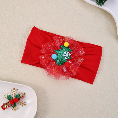 Gauze Snowflake Christmas Tree Hairbands For Kids Baby Girls Nylon Christmas Headbands Girls Green  5