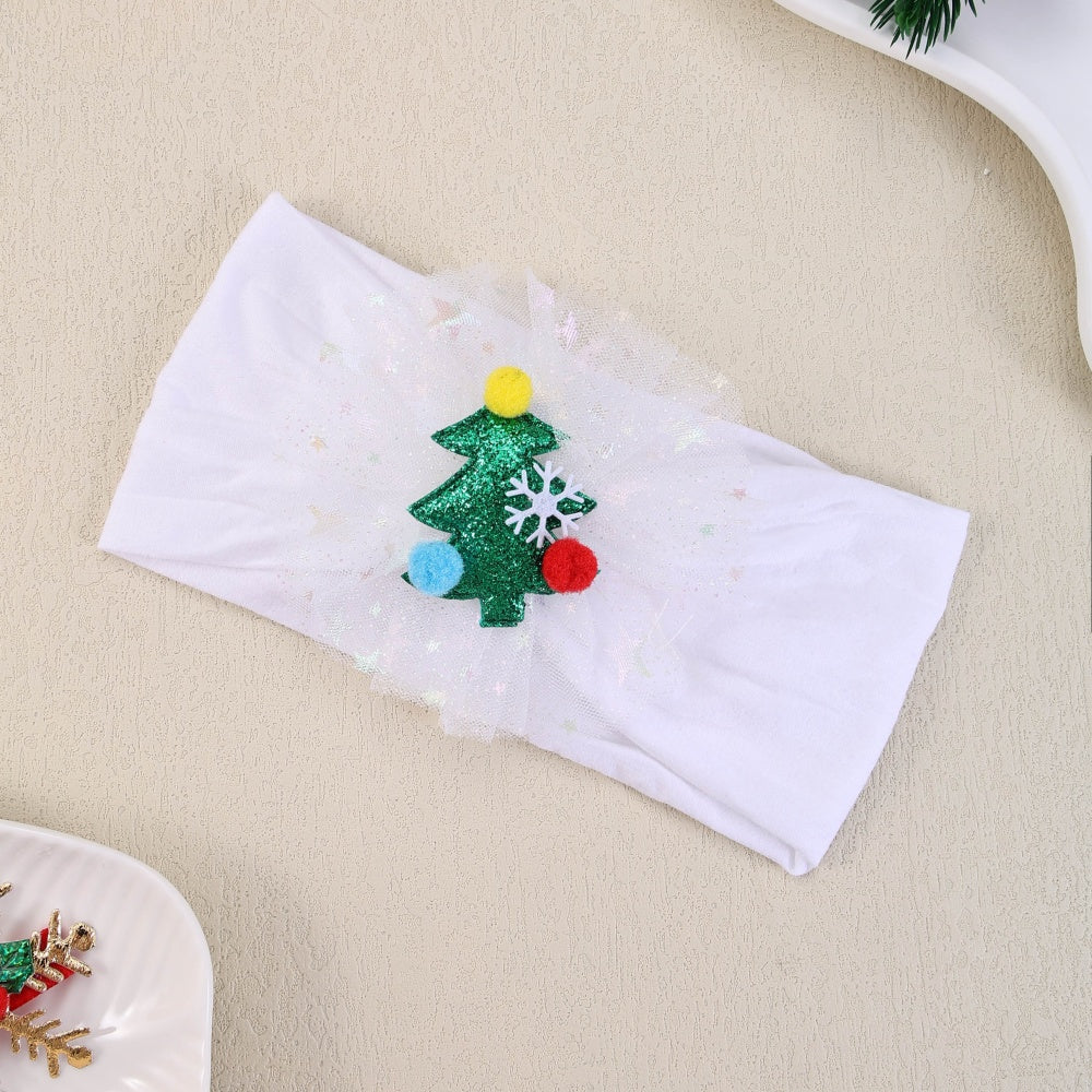 Gauze Snowflake Christmas Tree Hairbands For Kids Baby Girls Nylon Christmas Headbands Girls Green  7