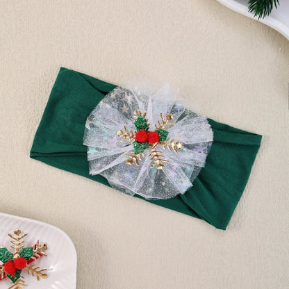 Gauze Snowflake Christmas Tree Hairbands For Kids Baby Girls Nylon Christmas Headbands Girls Green  8