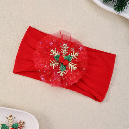 Gauze Snowflake Christmas Tree Hairbands For Kids Baby Girls Nylon Christmas Headbands Girls Green  9