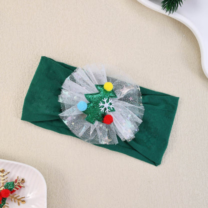 Gauze Snowflake Christmas Tree Hairbands For Kids Baby Girls Nylon Christmas Headbands Girls Green  10
