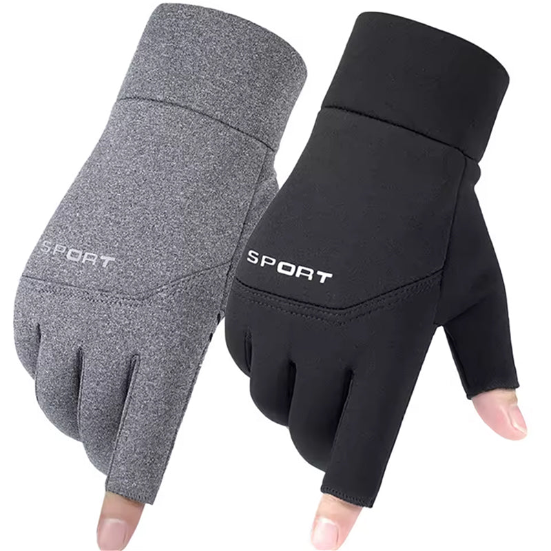 Cycling Warm Gloves Women, Winter Fishing Mens Gloves, Sports Touch Screen Gloves, Two Fingers Cut, Anti Slip Gloves