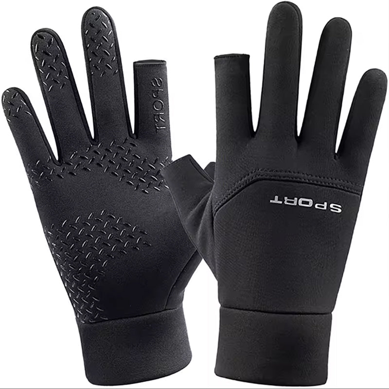 Cycling Warm Gloves Women, Winter Fishing Mens Gloves, Sports Touch Screen Gloves, Two Fingers Cut, Anti Slip Gloves
