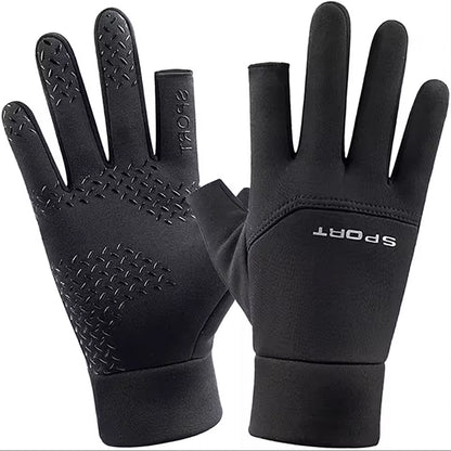 Cycling Warm Gloves Women, Winter Fishing Mens Gloves, Sports Touch Screen Gloves, Two Fingers Cut, Anti Slip Gloves