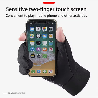 Cycling Warm Gloves Women, Winter Fishing Mens Gloves, Sports Touch Screen Gloves, Two Fingers Cut, Anti Slip Gloves