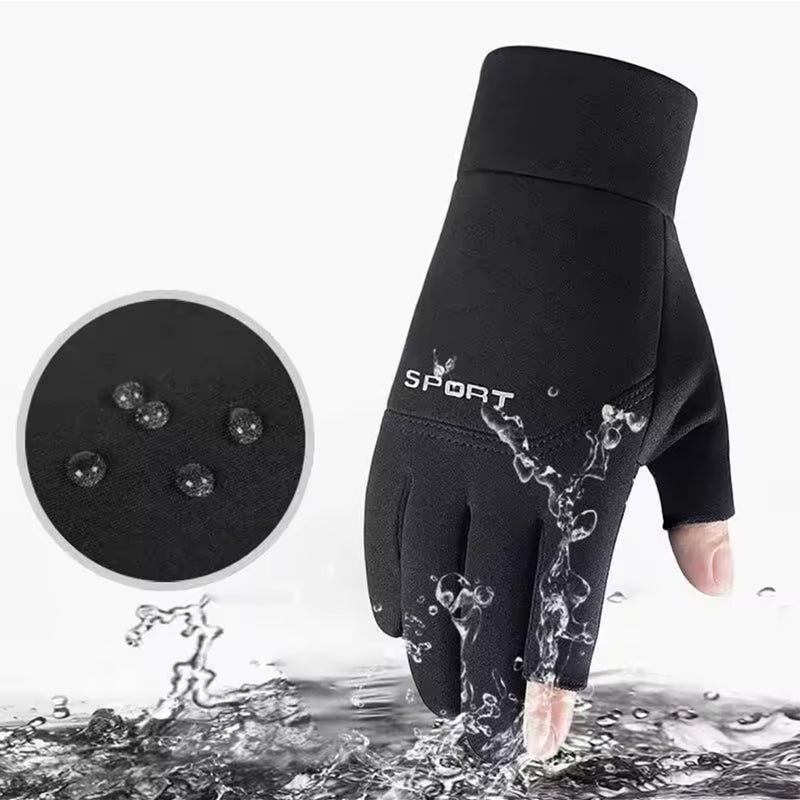 Cycling Warm Gloves Women, Winter Fishing Mens Gloves, Sports Touch Screen Gloves, Two Fingers Cut, Anti Slip Gloves