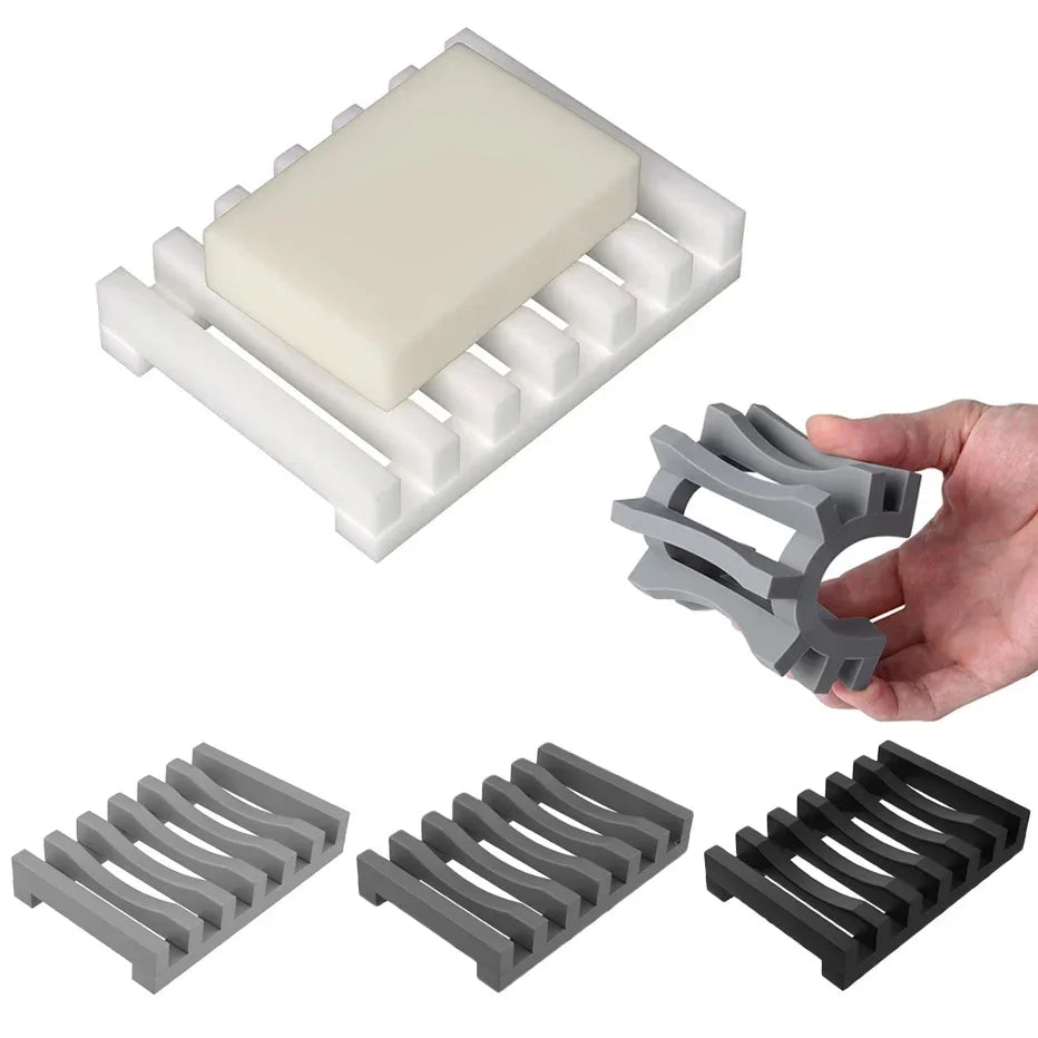 Hollow Design Bar Soap Dish Flexible Silicone Soap Holder Drainer Sponges Scrubber Display Bathtub  3