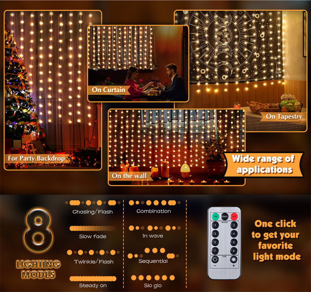 LED Fairy String Curtain Lights Christmas Lights, USB Festoon, 8 Mode Remote, Christmas Decor For Home Holiday New Year