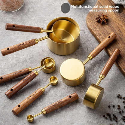 Piece Pro Barista Set Stackable, Stainless Steel Measuring Cups, Spoons with Wood Handle Metric Baking Kit for Coffee