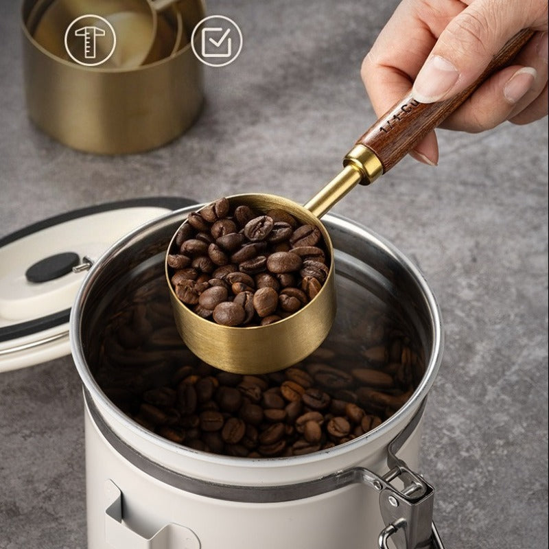 Piece Pro Barista Set Stackable, Stainless Steel Measuring Cups, Spoons with Wood Handle Metric Baking Kit for Coffee