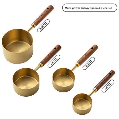 Piece Pro Barista Set Stackable, Stainless Steel Measuring Cups, Spoons with Wood Handle Metric Baking Kit for Coffee