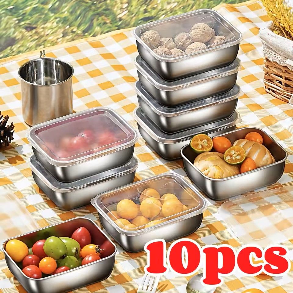 Stainless Steel Food Storage Containers with Flip Top Lids Reusable Kitchen and Fridge Organizers