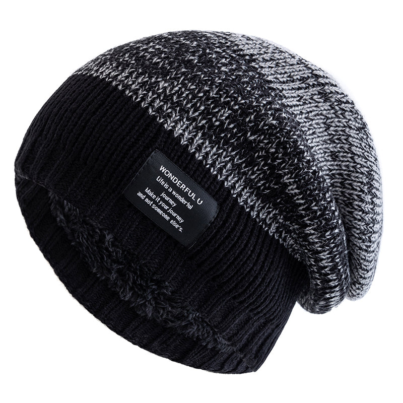 Female Winter Mixing Color Label Decor Knitted Hats Hot Sale Women Slouchy Winter Hats Plush Fur Li 12