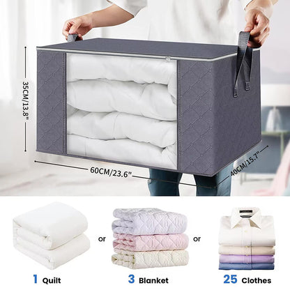 Foldable Blanket Storage, Large Capacity Clothes Storage Bag, Bedroom Closet Containers for Organizing