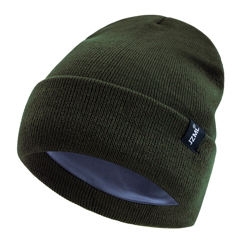Autumn Winter Outdoor Knitted Hats Satin Lined JZML Letter Anti Static Beanie Hat New Style Plush H 5