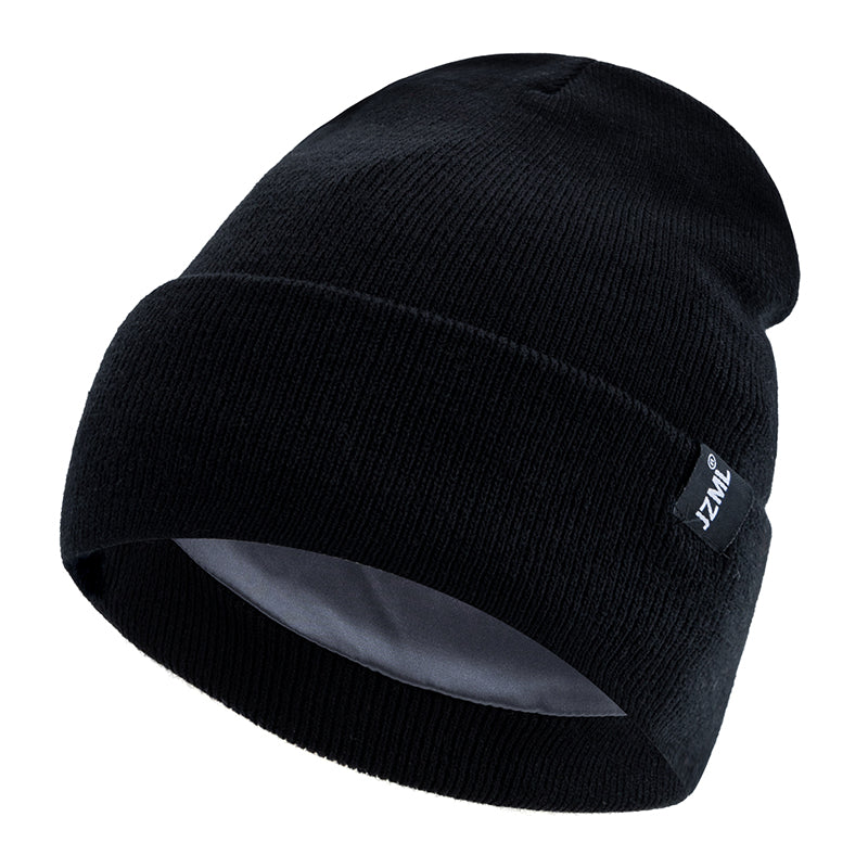 Autumn Winter Outdoor Knitted Hats, Satin Lined JZML Letter Anti Static Beanie Hat, New Style Plush Hats for Men Women
