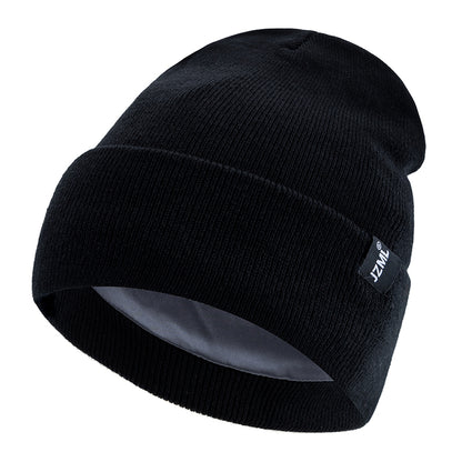 Autumn Winter Outdoor Knitted Hats, Satin Lined JZML Letter Anti Static Beanie Hat, New Style Plush Hats for Men Women